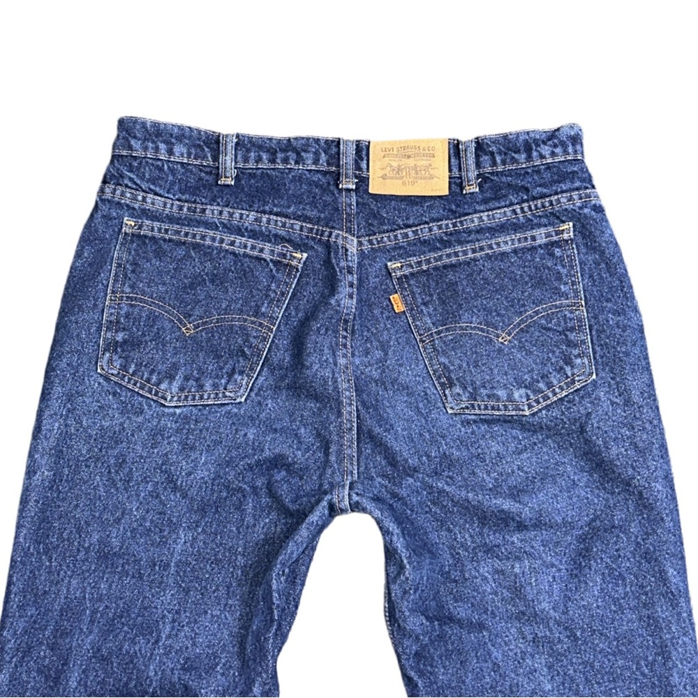 VTG 80s LEVI'S men's dark wash straight relaxed 619 orange tab jeans, 34x32. - Picture 3 of 7